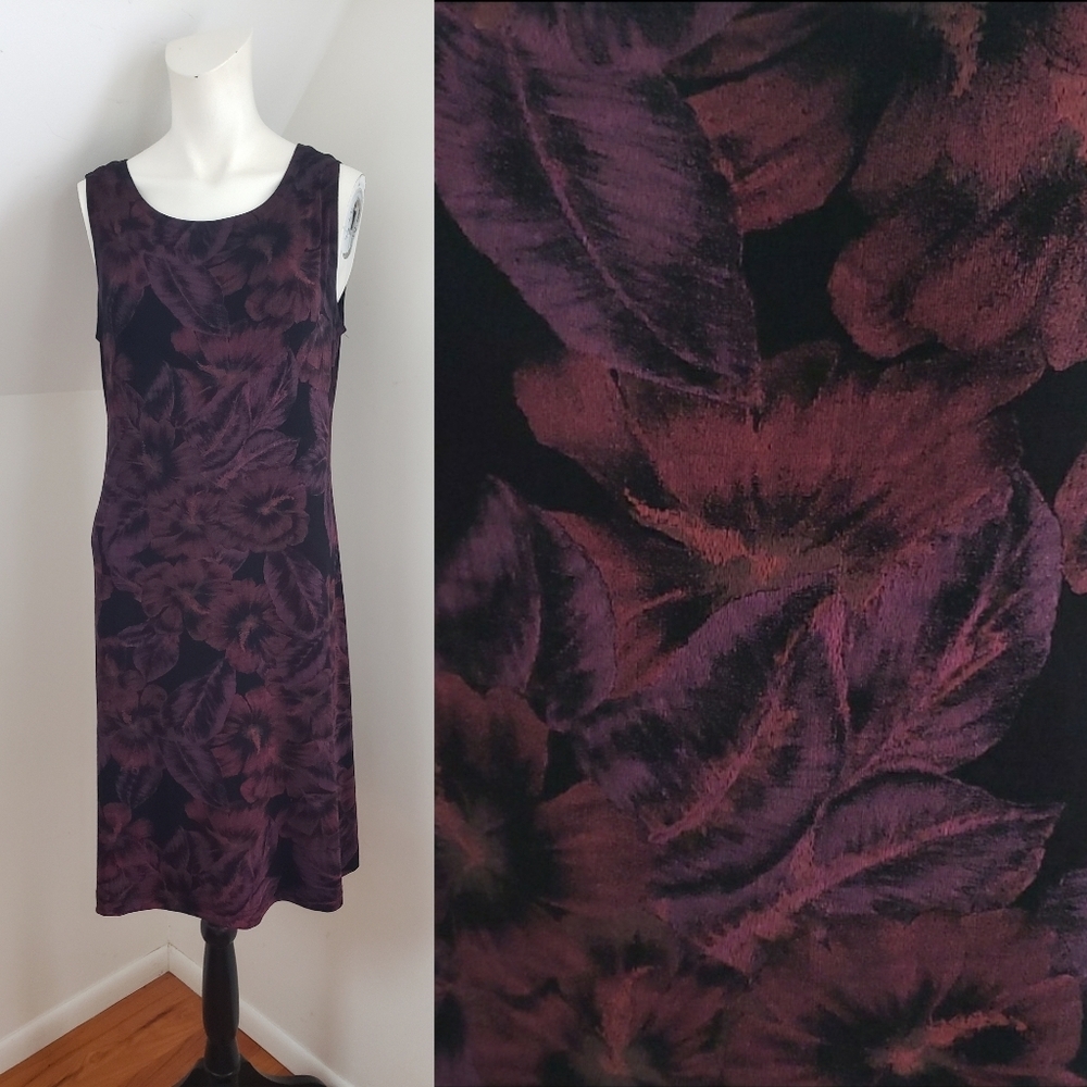 Ronni Nicole by Ouida Size 8? Shift Dress Black Maroon Violet Floral Stretchy